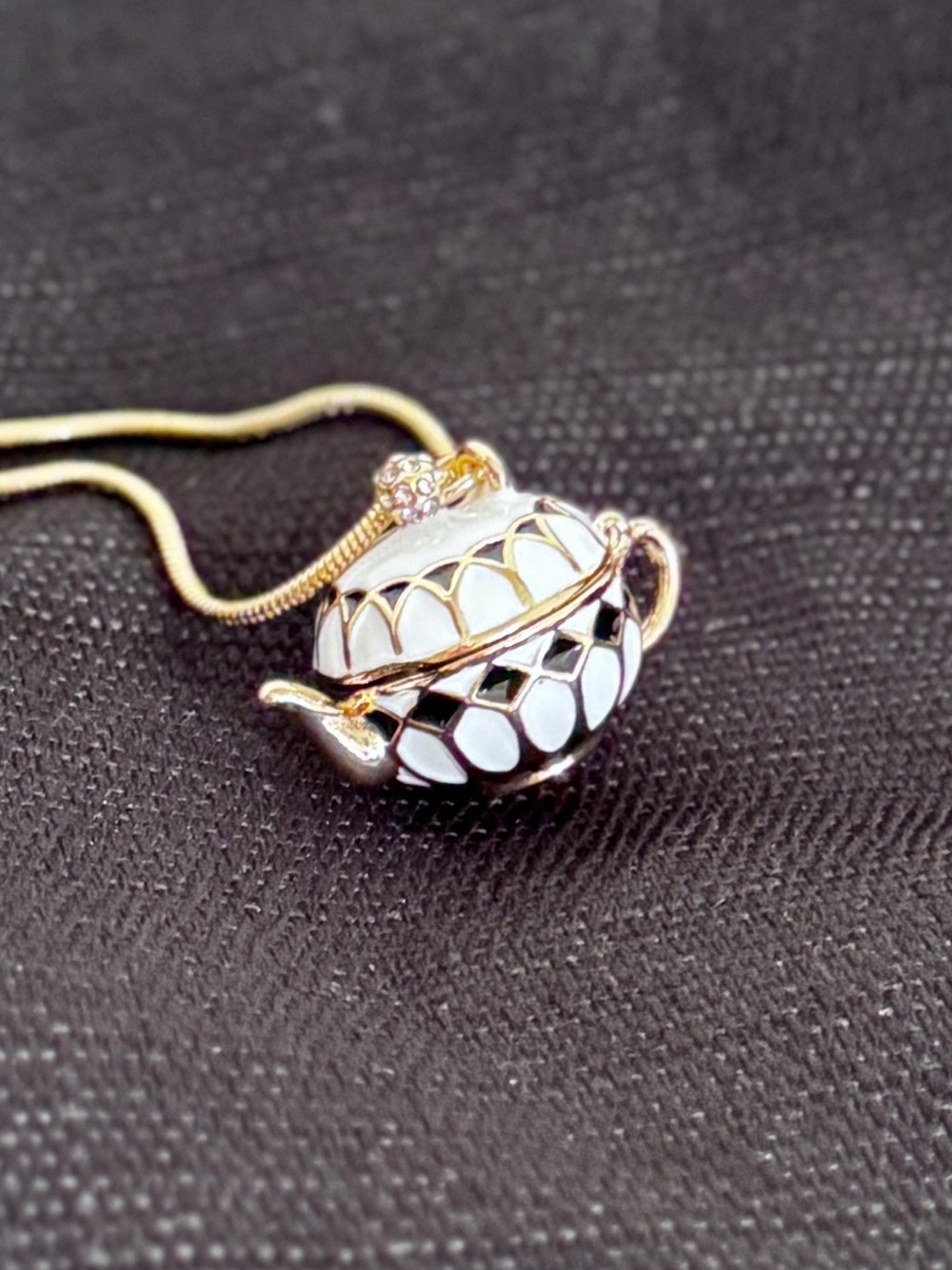Teapot Locket Necklace | 36” Chain | Kate Spade Inspired | Alice in Wonderland - Picture 8 of 13